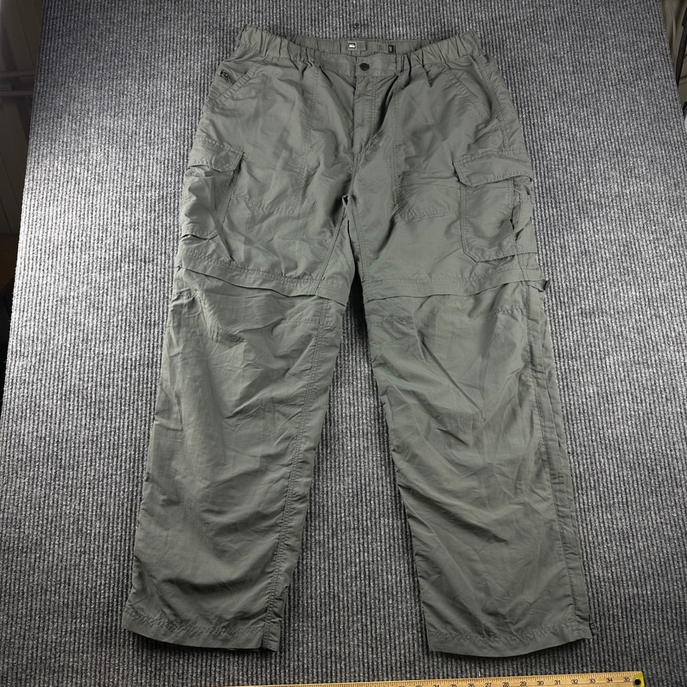 REI Sahara Convertible Cargo Pants Mens XL 32L Olive Green Hiking UPF 50+ Nylon